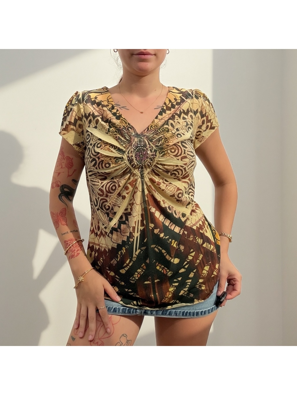 B.L.E.U. Y2K Embellished Butterfly Top